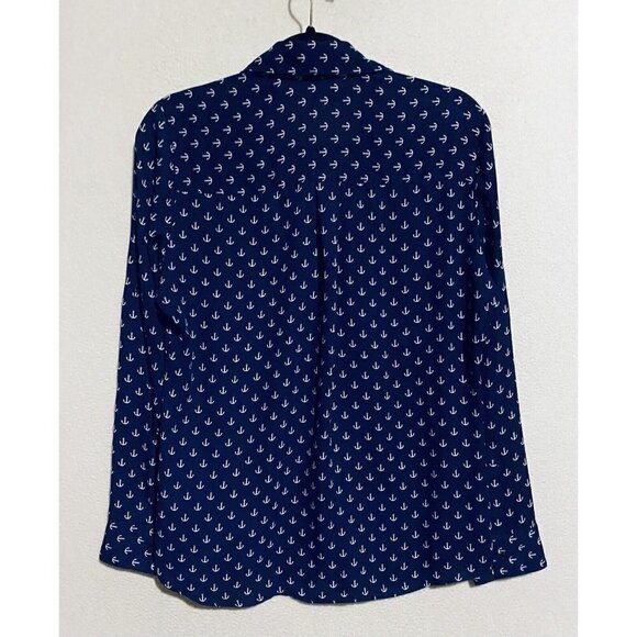 Express Top Womens Medium Navy Blue Anchor Print Portofino Shirt Flowy Boho - Picture 4 of 8